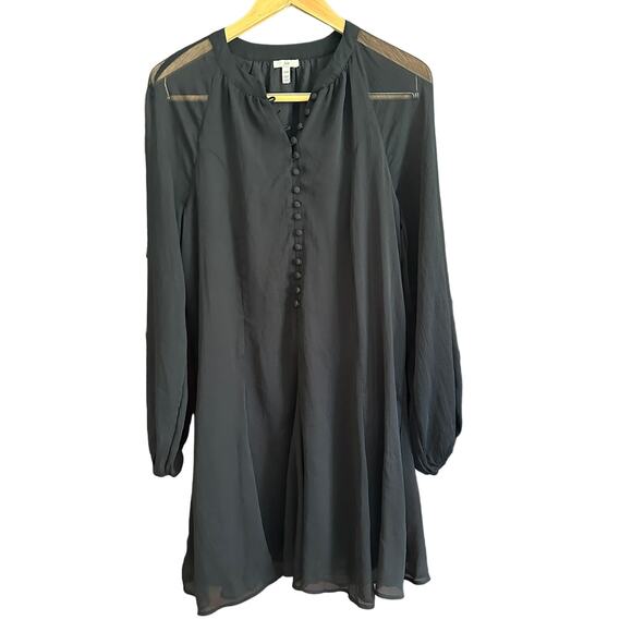 JOIE | Black Crinkle Chiffon Blouson Sleeve Trapeze Swing Dress | Size Medium - Picture 1 of 6